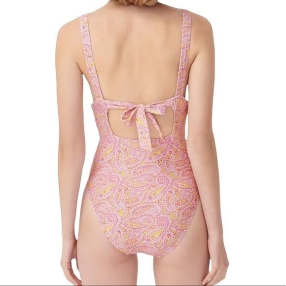 J. Crew Eco Plunge V Neck One Piece Swimsuit in Beach Paisley NWT - Picture 2 of 6